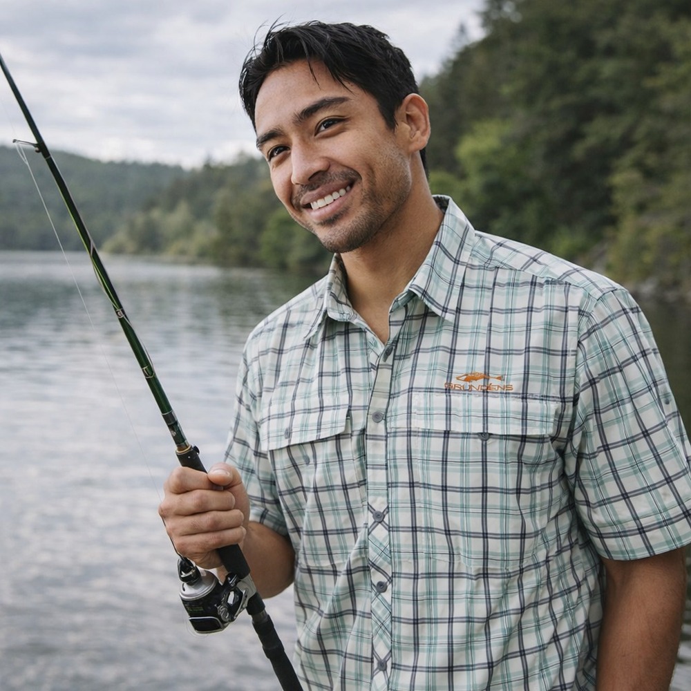 Grundens Performance Fishing Shirt Mens L Plaid Vented‎ Short Sleeve
